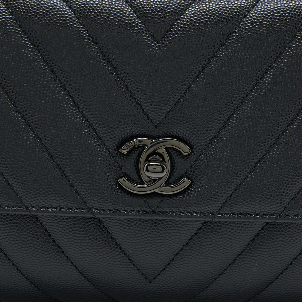 Chanel Small Coco Handle Chevron Caviar So Black