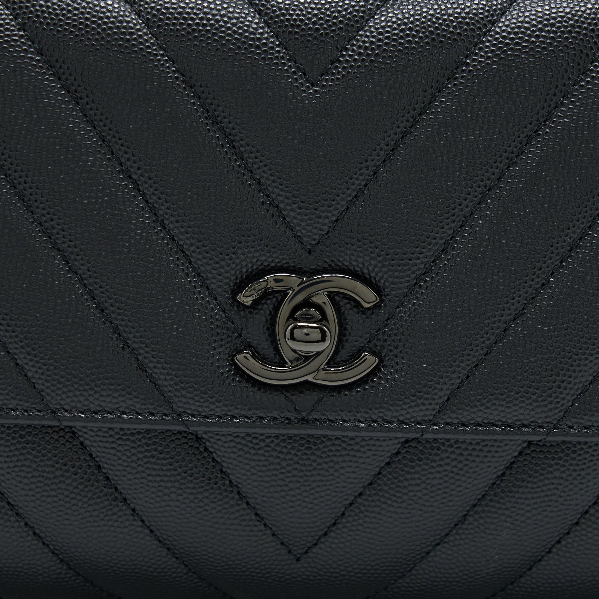 Chanel Small Coco Handle Chevron Caviar So Black