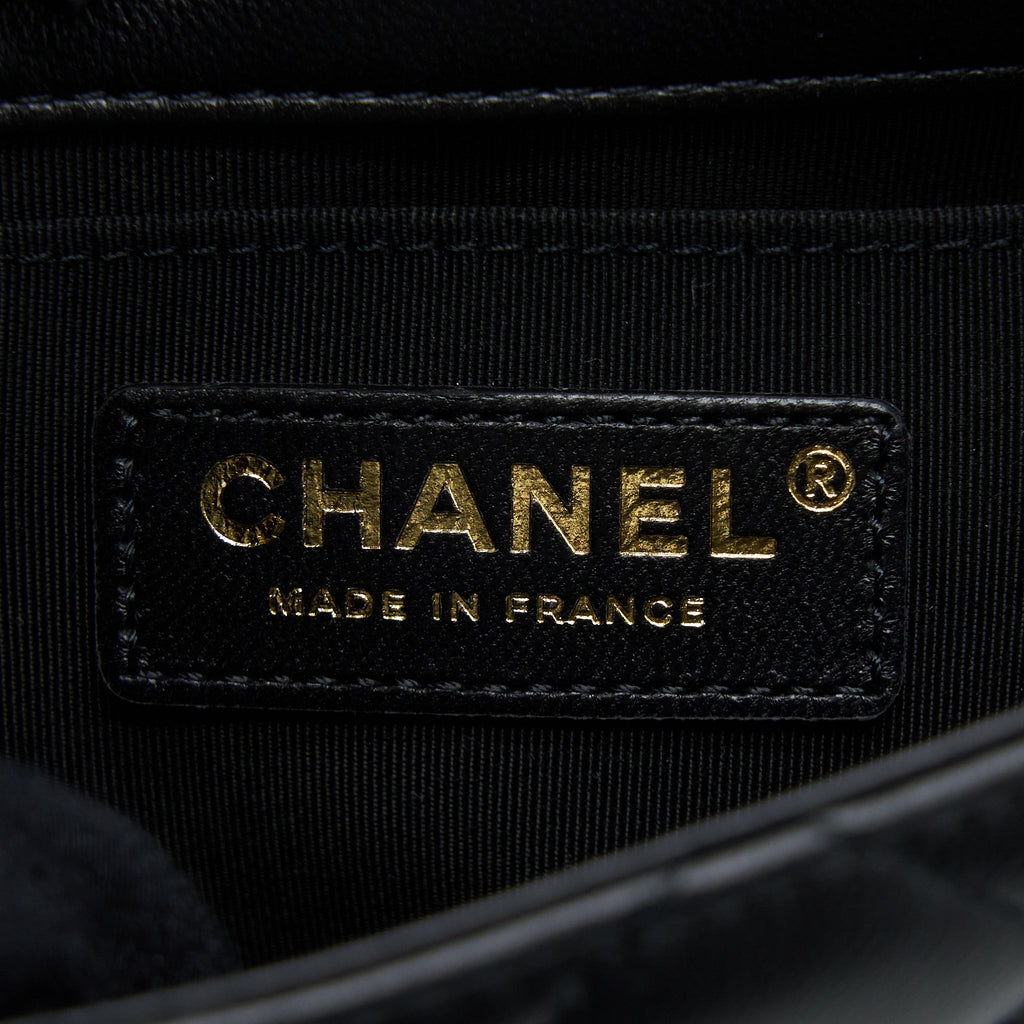 Chanel Small Pearl Logo Strap Flap Bag Lambskin Black L