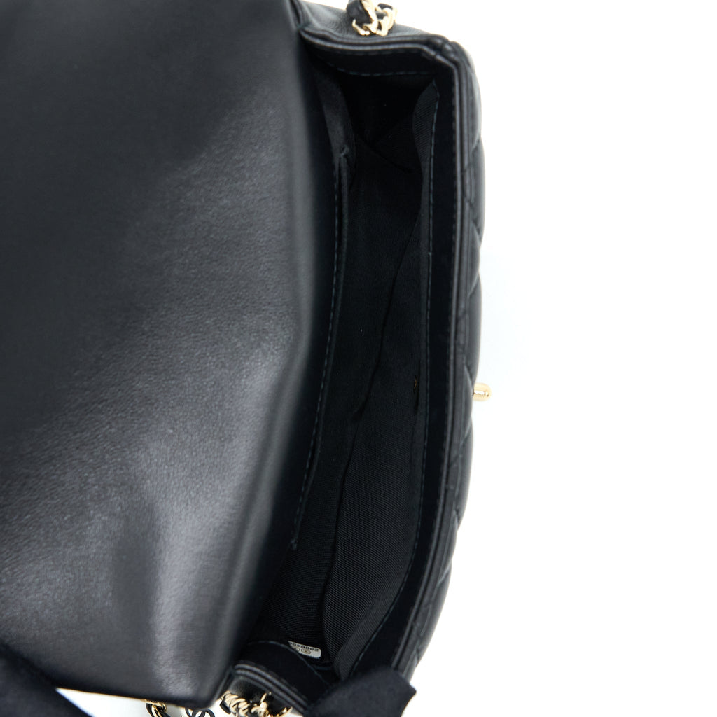 Chanel Small Pearl Logo Strap Flap Bag Lambskin Black L