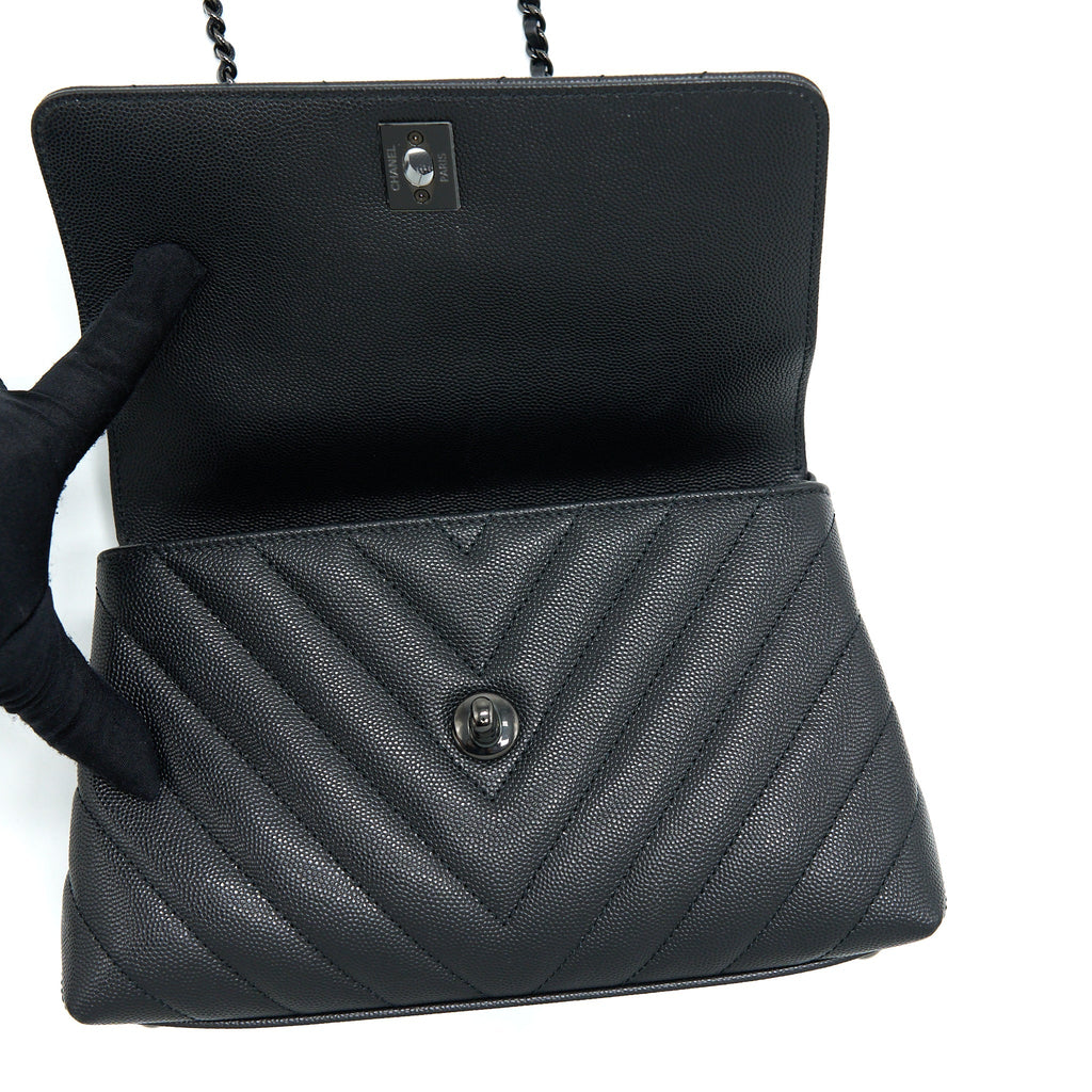 Chanel Small Coco Handle Chevron Caviar So Black