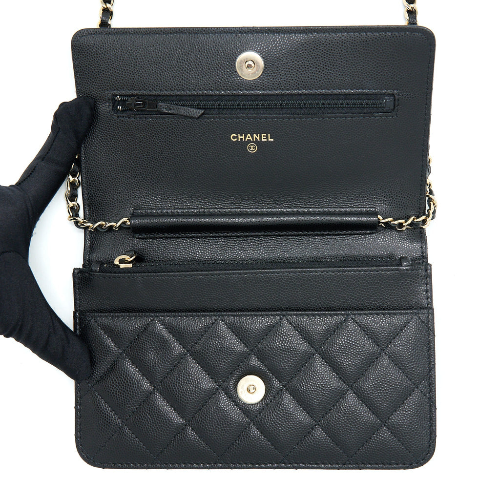 Chanel 22S Wallet On Chains With Detail CC Logo Caviar Black L