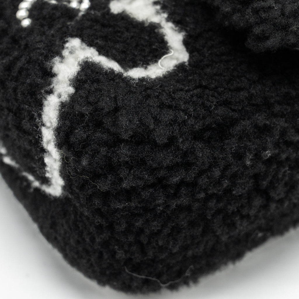 Chanel 22A Fluffy Camellia Flap Bag Embroidered Shearling Lambskin Black / White  (Microchip)