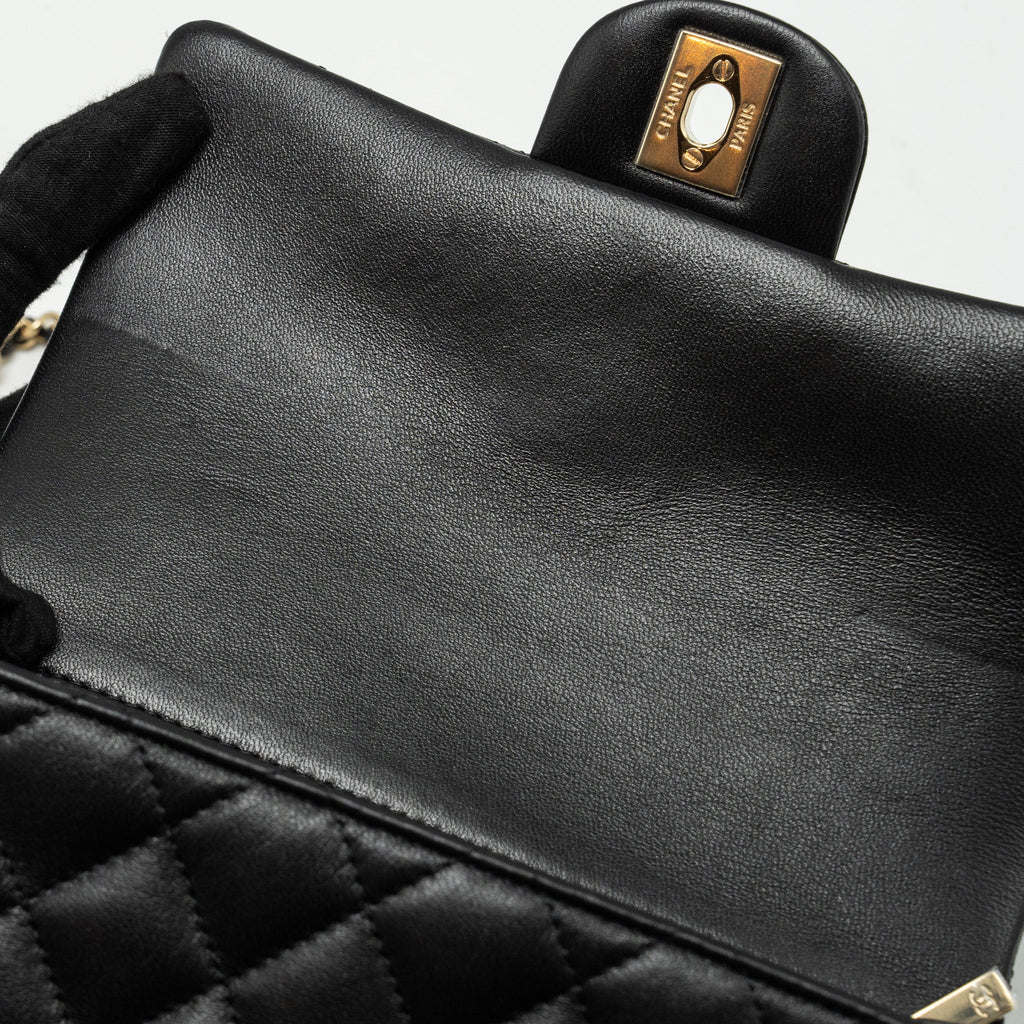 Chanel Top Handle Mini Rectangular Flap Bag Lambskin Black L (Microchip)