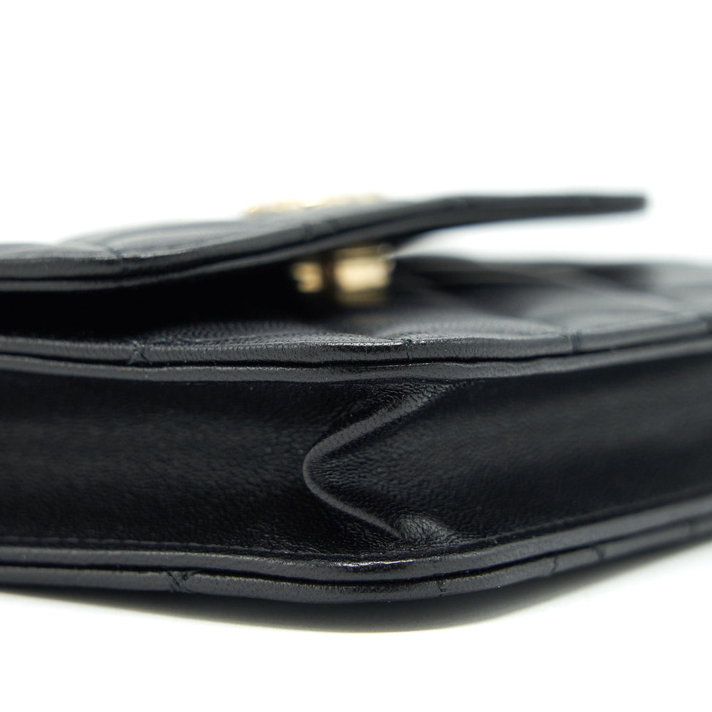 Chanel Mini flap card holder Ribbon Chain Lambskin Black L