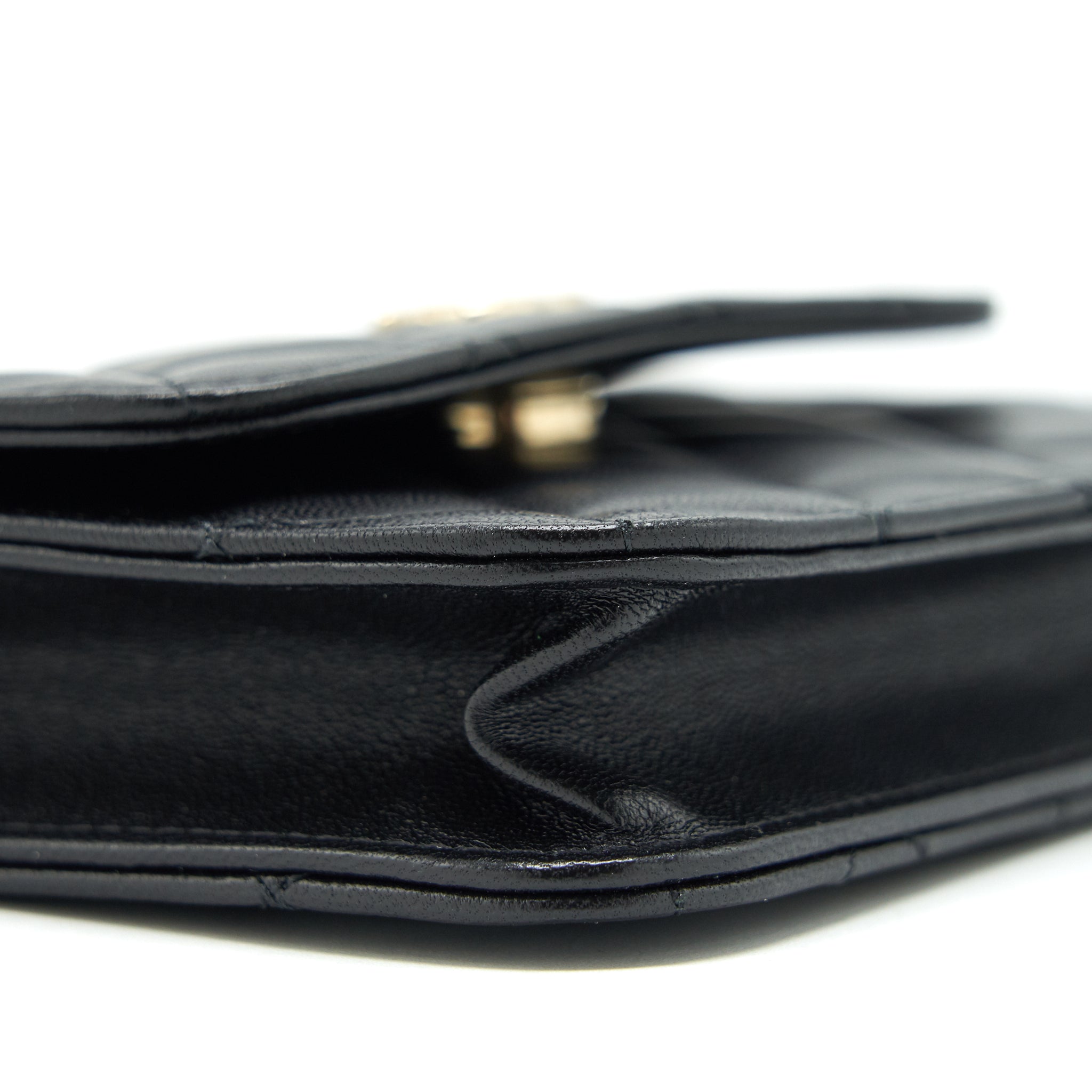 Chanel Mini flap card holder Ribbon Chain Lambskin Black L