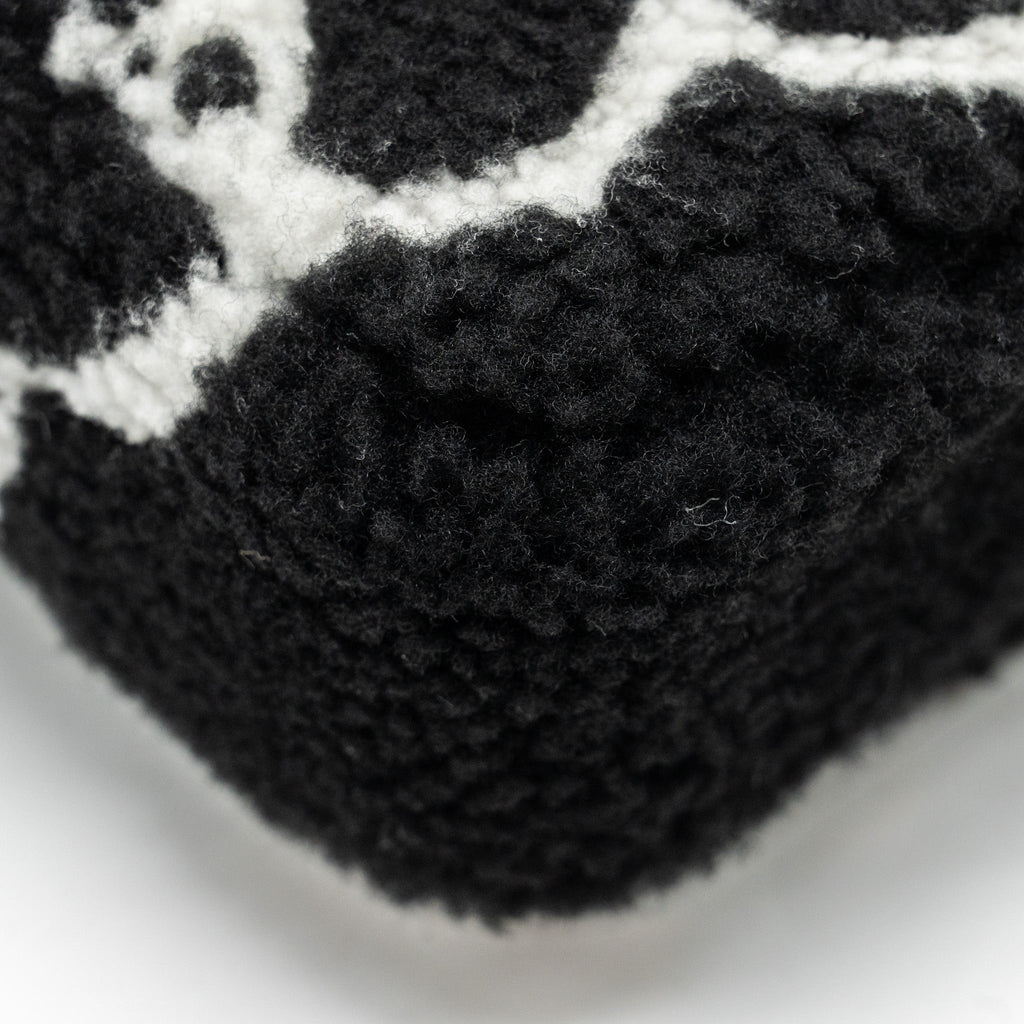Chanel 22A Fluffy Camellia Flap Bag Embroidered Shearling Lambskin Black / White  (Microchip)