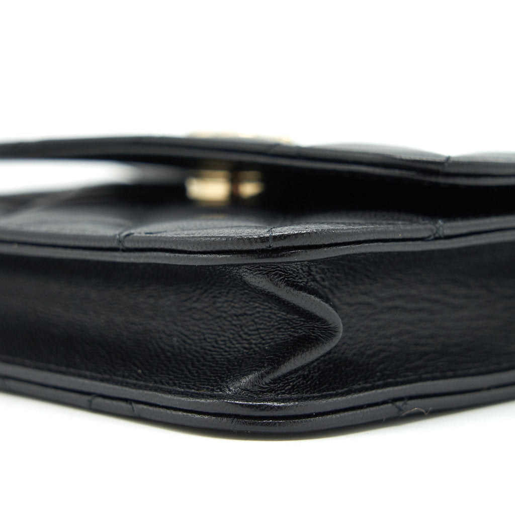 Chanel Mini flap card holder Ribbon Chain Lambskin Black L