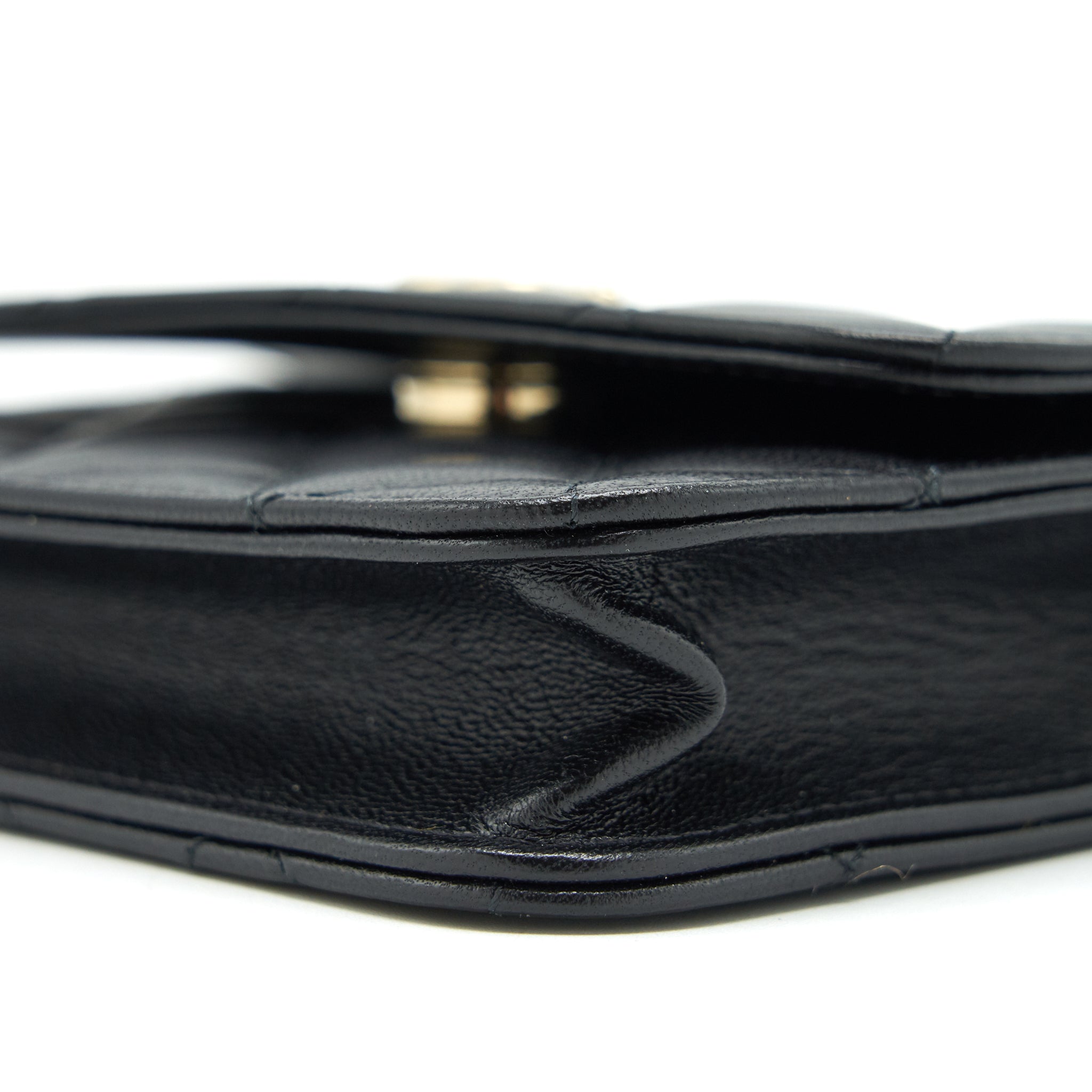 Chanel Mini flap card holder Ribbon Chain Lambskin Black L