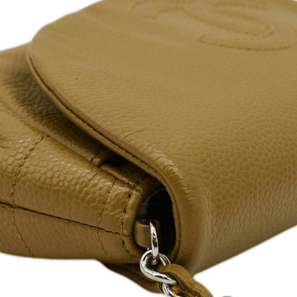 CHANEL Half Moon Caviar Leather Wallet on Chain Crossbody Bag Brown