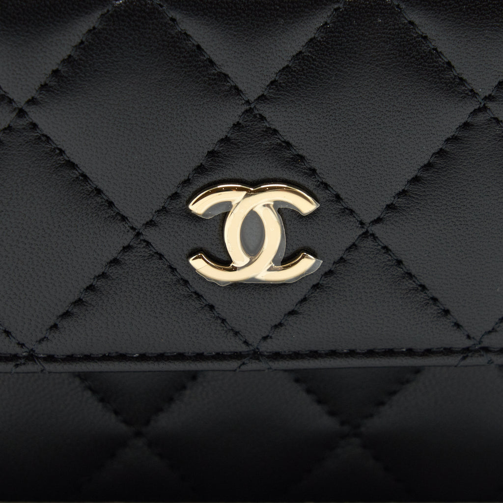 Chanel Mini flap card holder Ribbon Chain Lambskin Black L