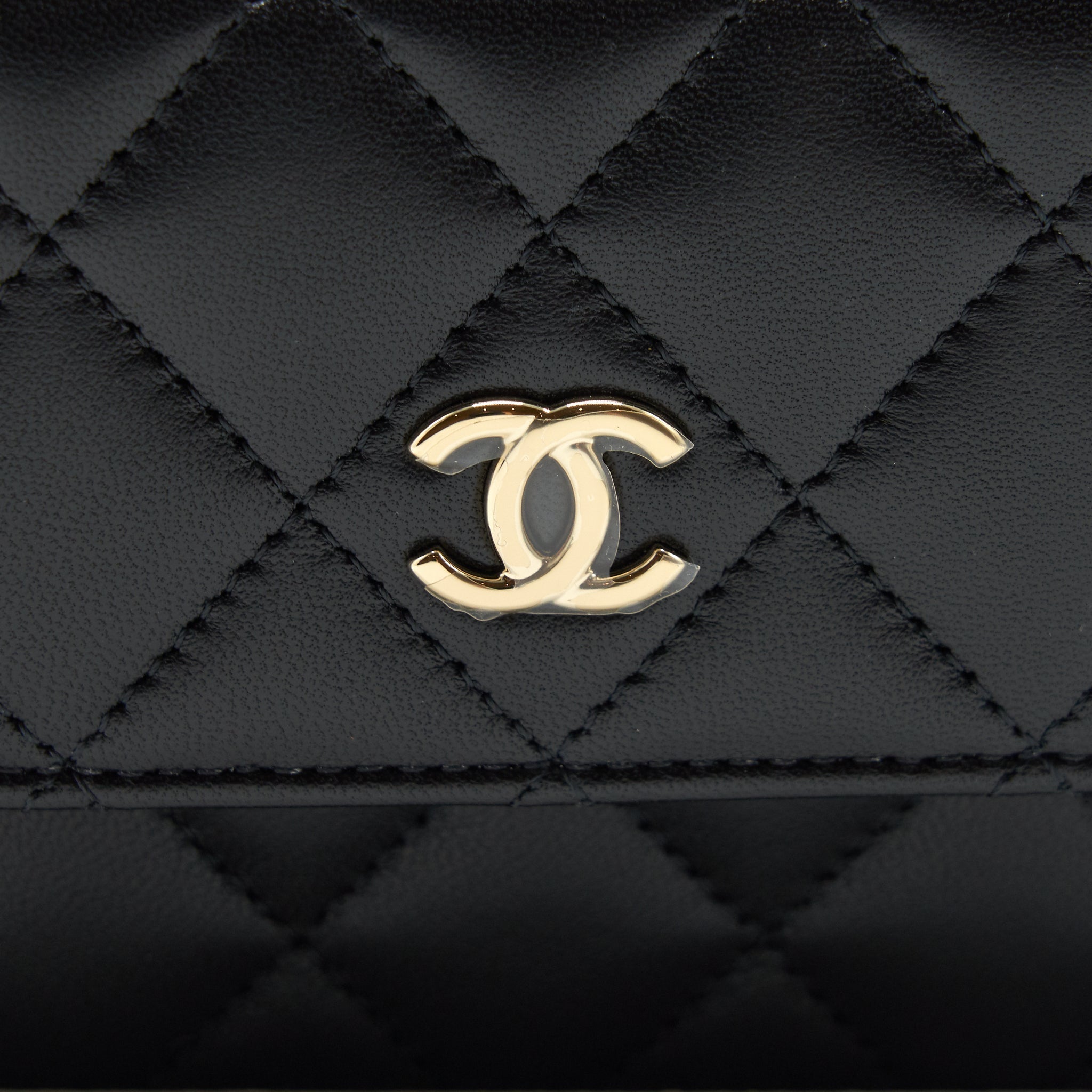Chanel Mini flap card holder Ribbon Chain Lambskin Black L