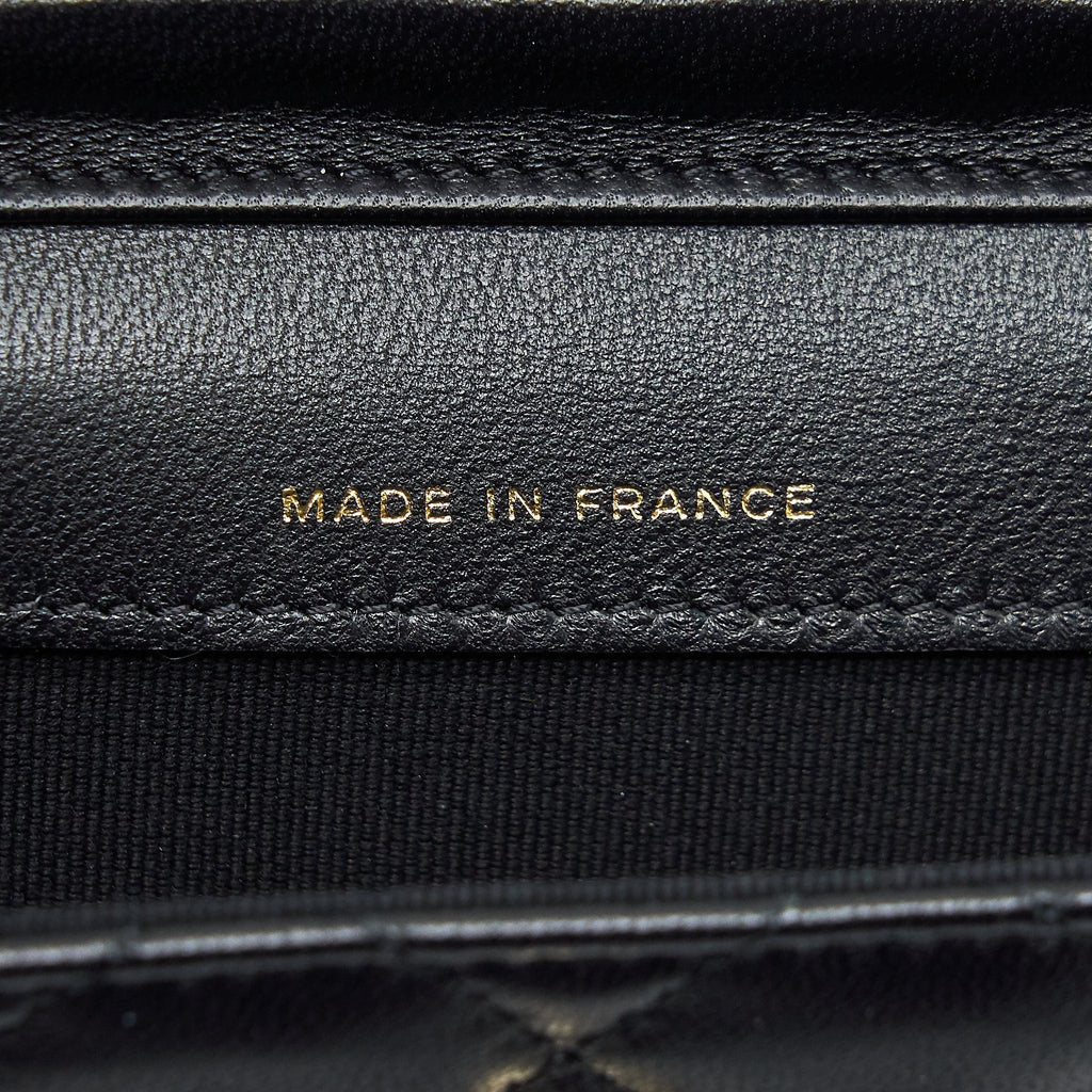 Chanel Mini flap card holder Ribbon Chain Lambskin Black L