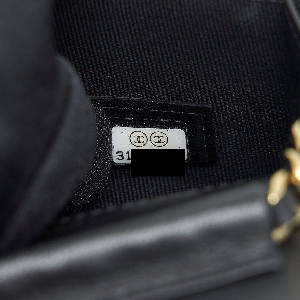Chanel Mini flap card holder Ribbon Chain Lambskin Black L