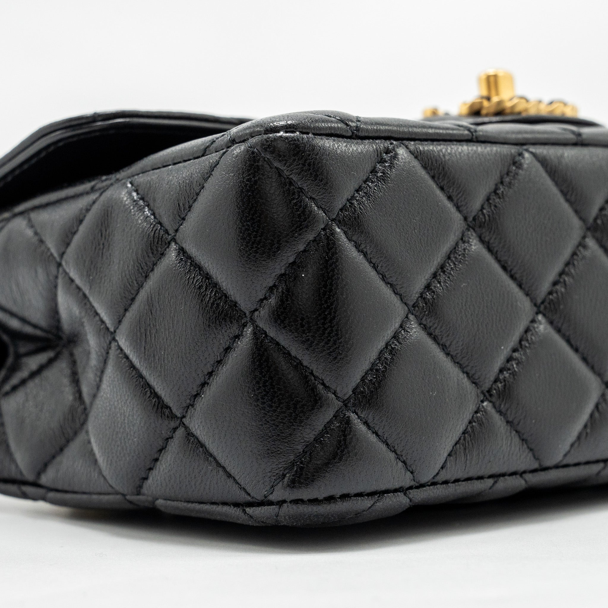 Chanel Detailed Top Handle Flap Bag Lambskin Black  (Microchip)