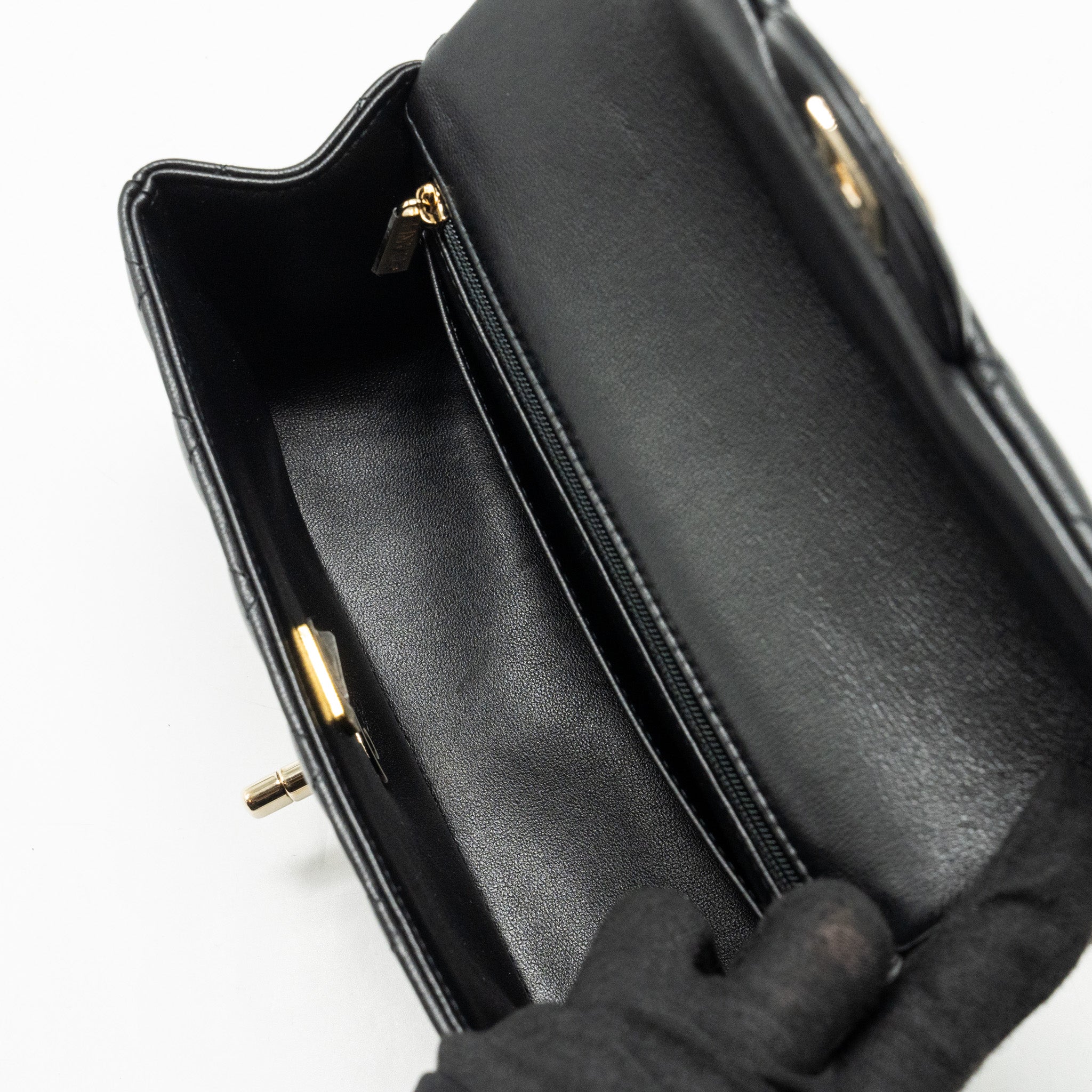 Chanel Top Handle Mini Rectangular Flap Bag Lambskin Black L (Microchip)