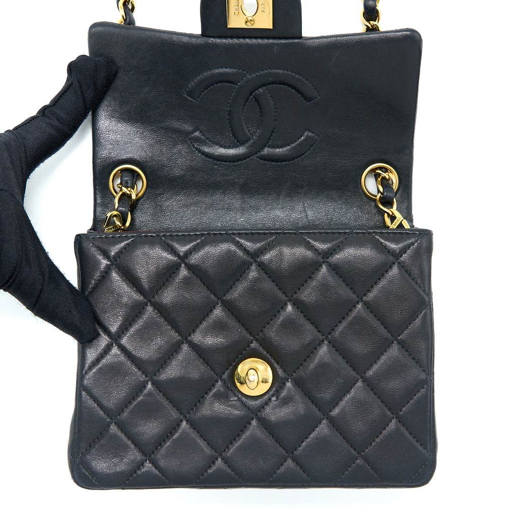 Chanel Vintage Square Flap Bag Lambskin Black