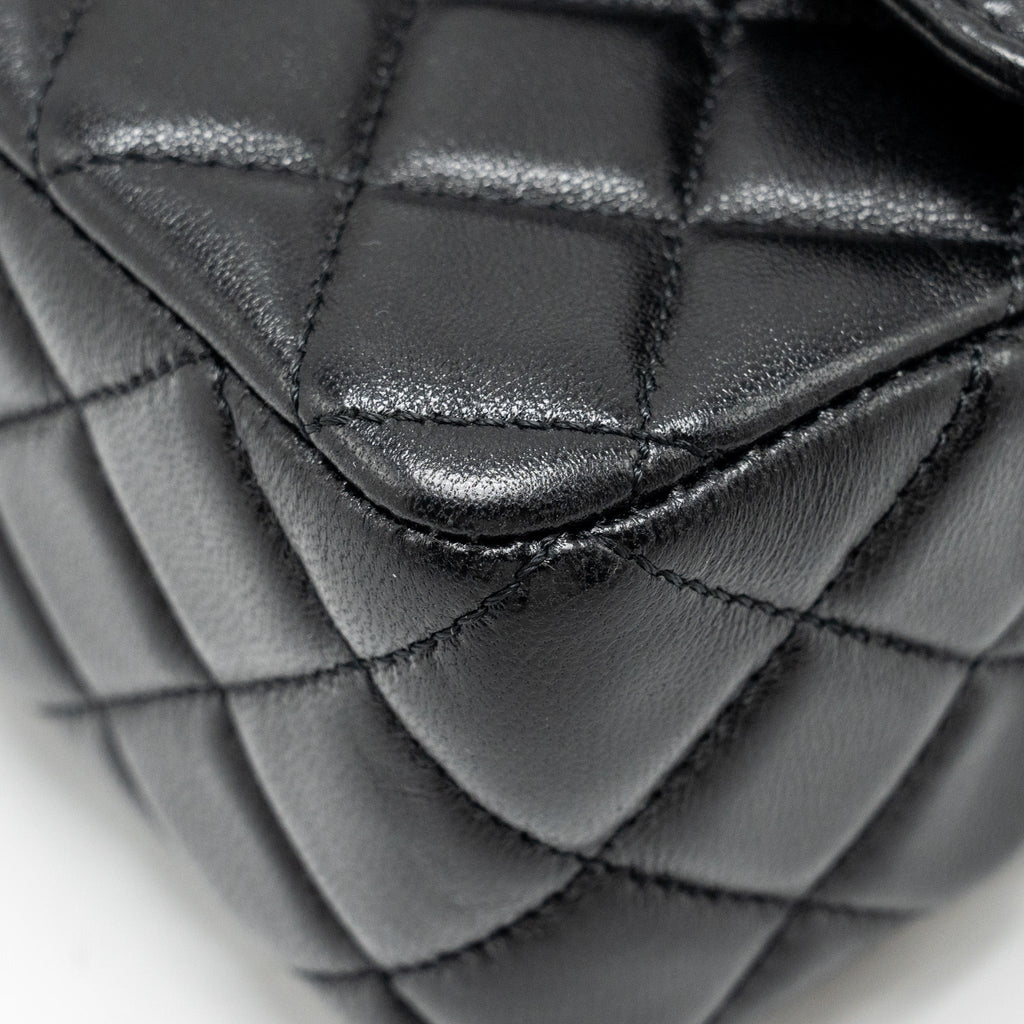 Chanel Detailed Top Handle Flap Bag Lambskin Black  (Microchip)