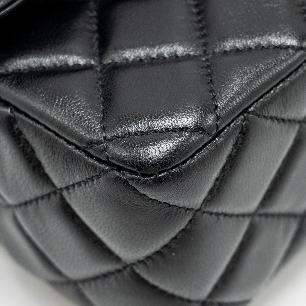 Chanel Detailed Top Handle Flap Bag Lambskin Black  (Microchip)