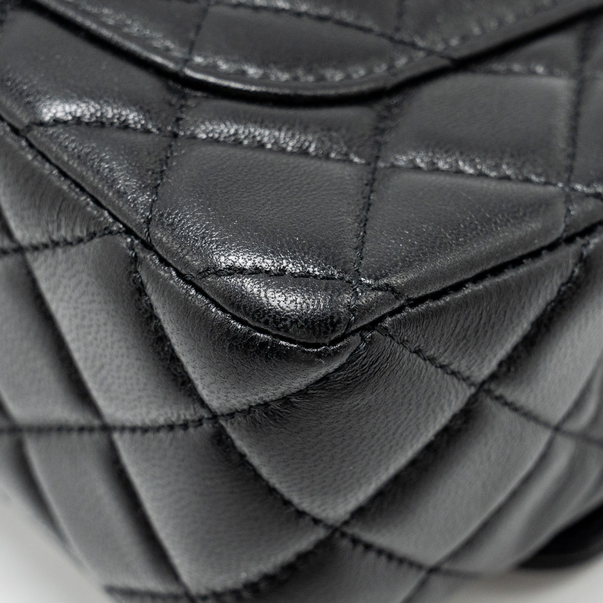 Chanel Detailed Top Handle Flap Bag Lambskin Black  (Microchip)