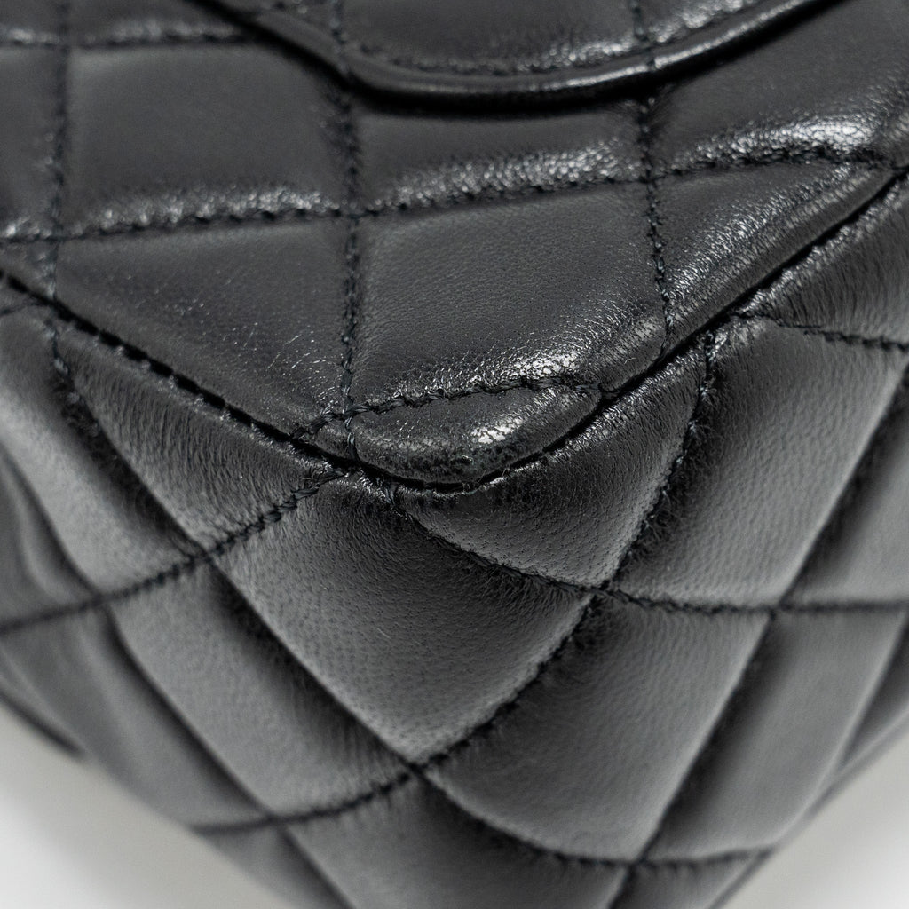 Chanel Detailed Top Handle Flap Bag Lambskin Black  (Microchip)