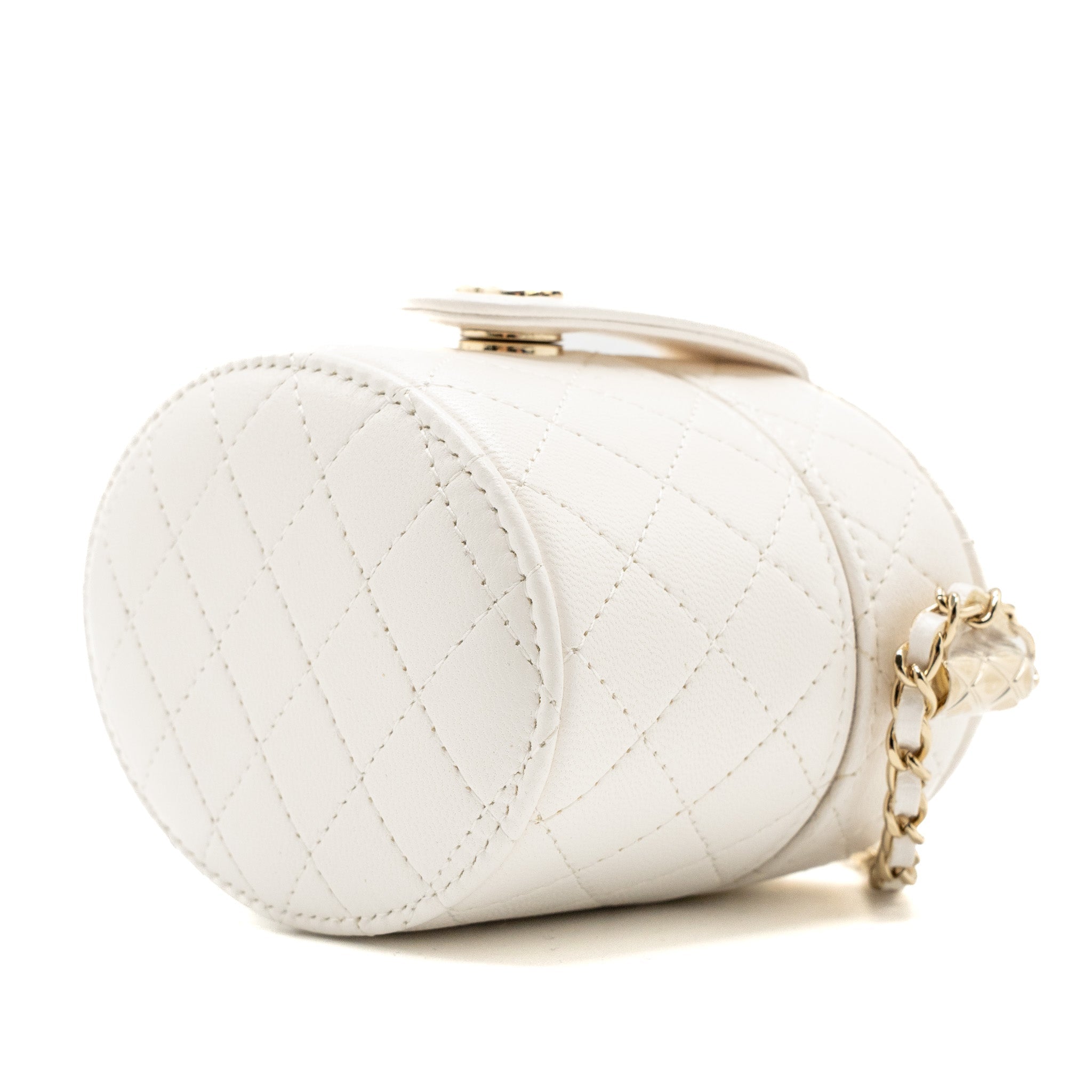 Chanel mini vanity with chain lambskin white L