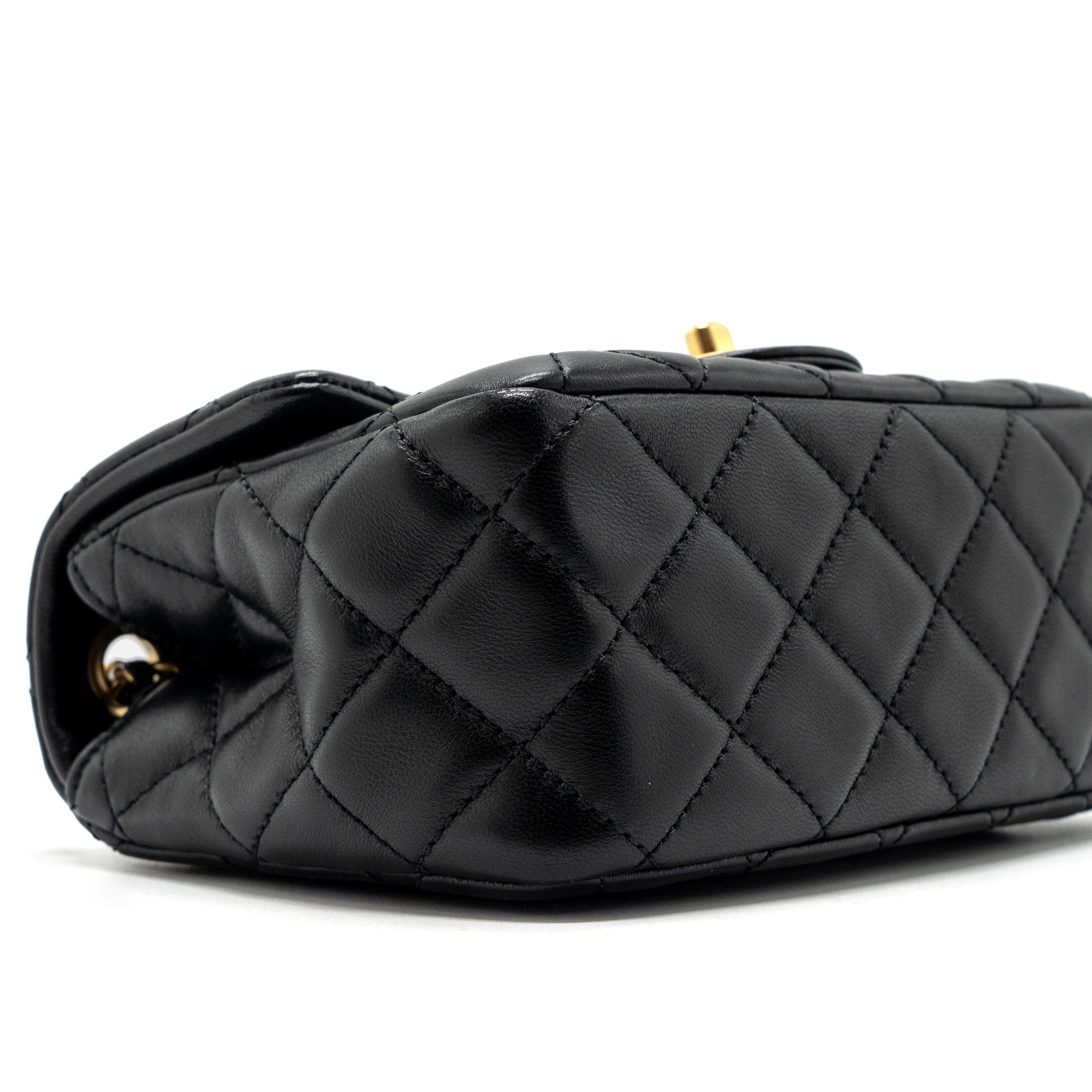 Chanel Pearl Crush Mini Square Flap Bag Lambskin Black (Microchip)