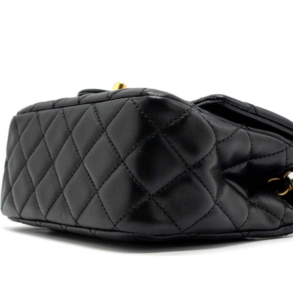 Chanel Pearl Crush Mini Square Flap Bag Lambskin Black (Microchip)