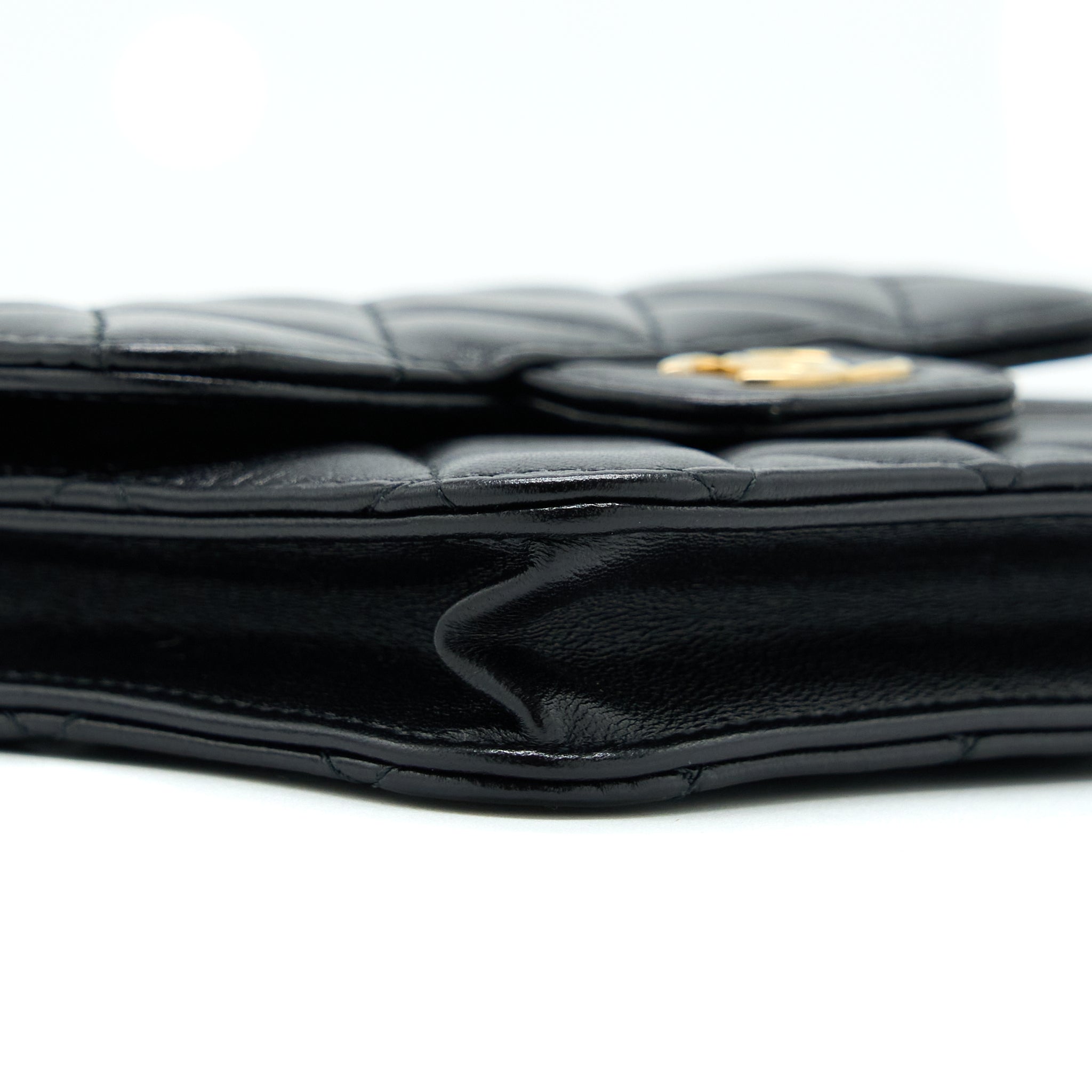 Chanel Top Handle Mini Flap Card Holder Lambskin Black