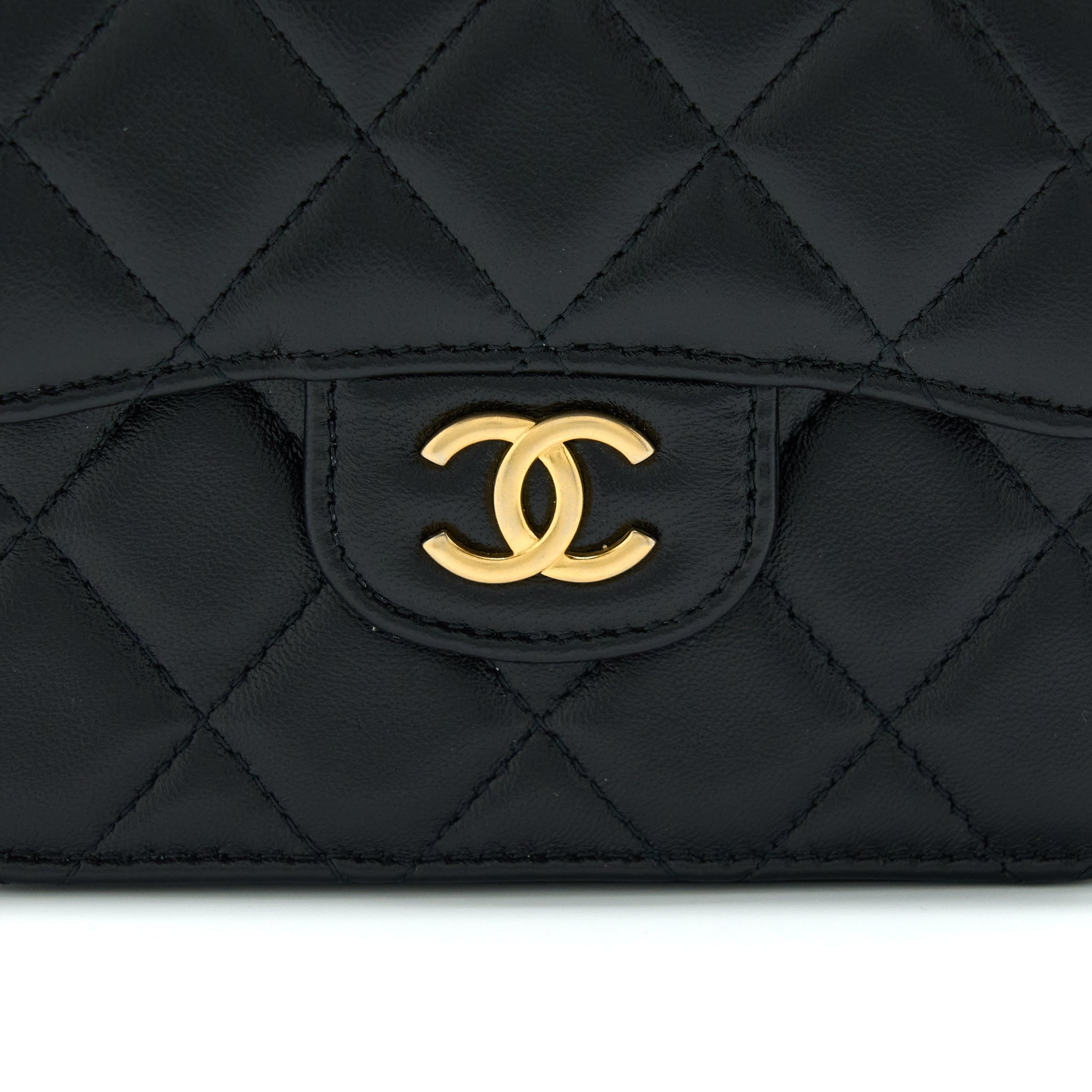 Chanel Top Handle Mini Flap Card Holder Lambskin Black
