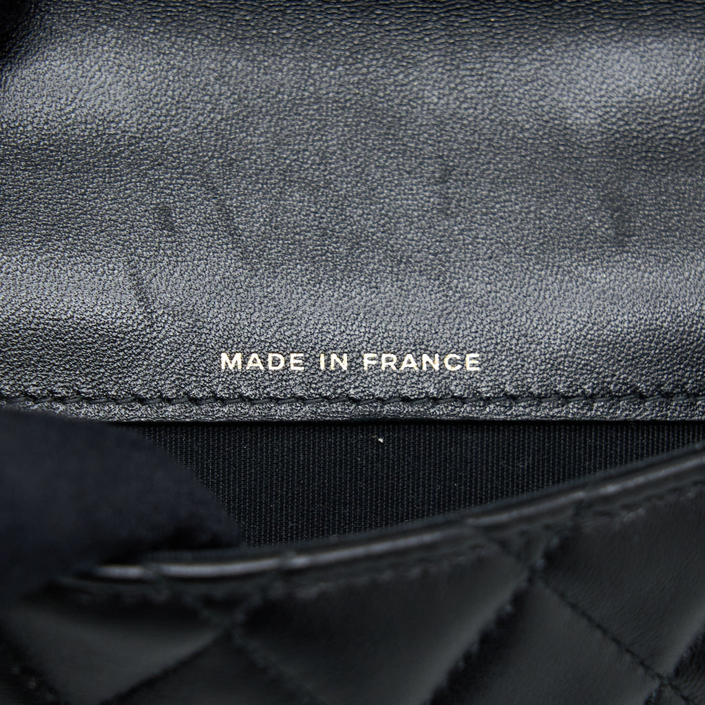 Chanel Top Handle Mini Flap Card Holder Lambskin Black