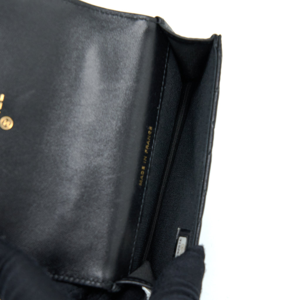 Chanel Top Handle Mini Flap Card Holder Lambskin Black