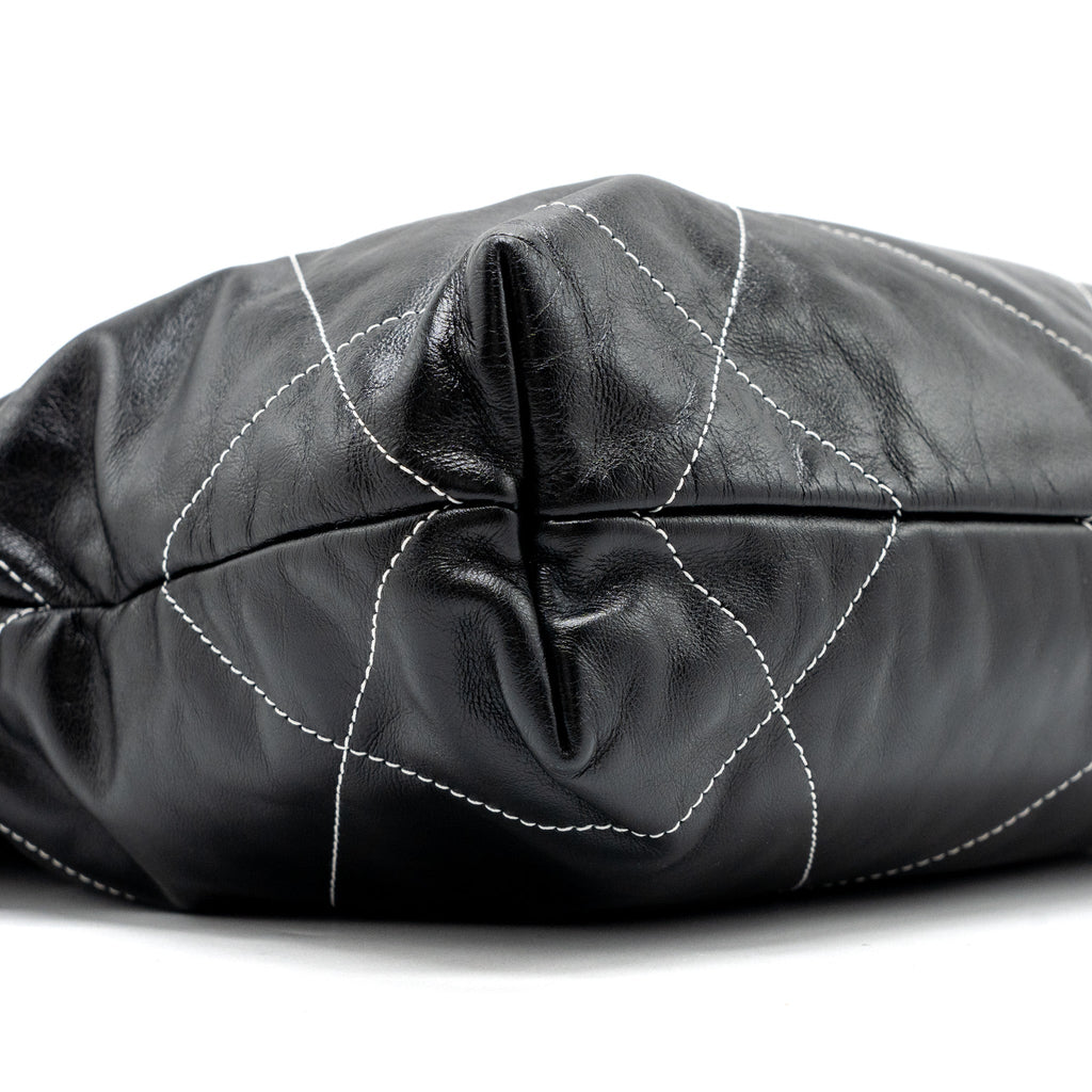 Chanel small 22 bag calfskin with white Stitching black  (microchip)