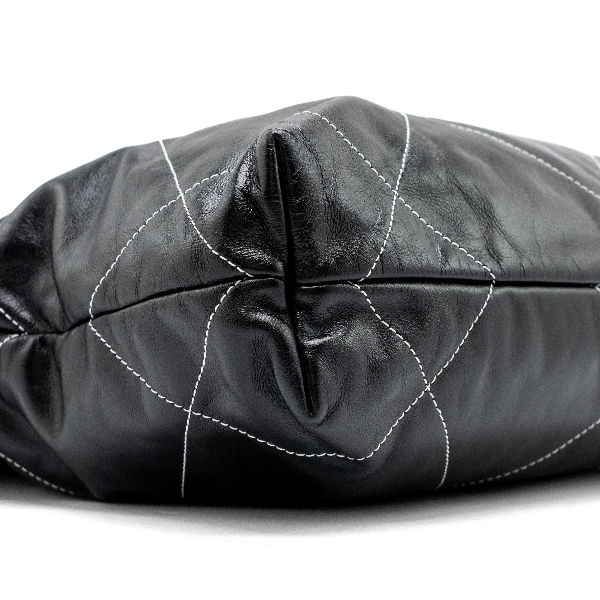 Chanel small 22 bag calfskin with white Stitching black  (microchip)