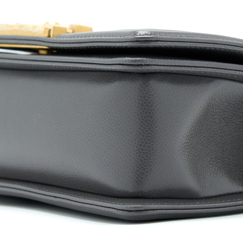 Chanel Small Boy Bag Caviar Grey  (Microchip)