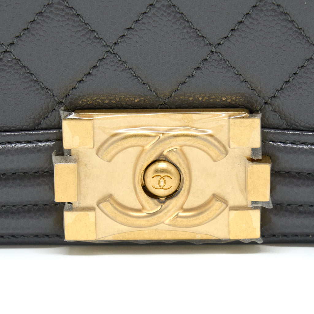 Chanel Small Boy Bag Caviar Grey  (Microchip)