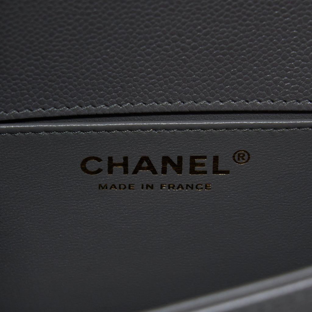 Chanel Small Boy Bag Caviar Grey  (Microchip)