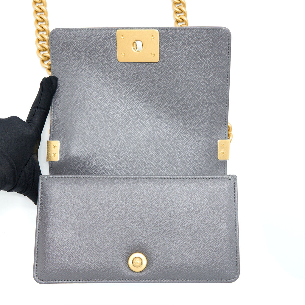 Chanel Small Boy Bag Caviar Grey  (Microchip)