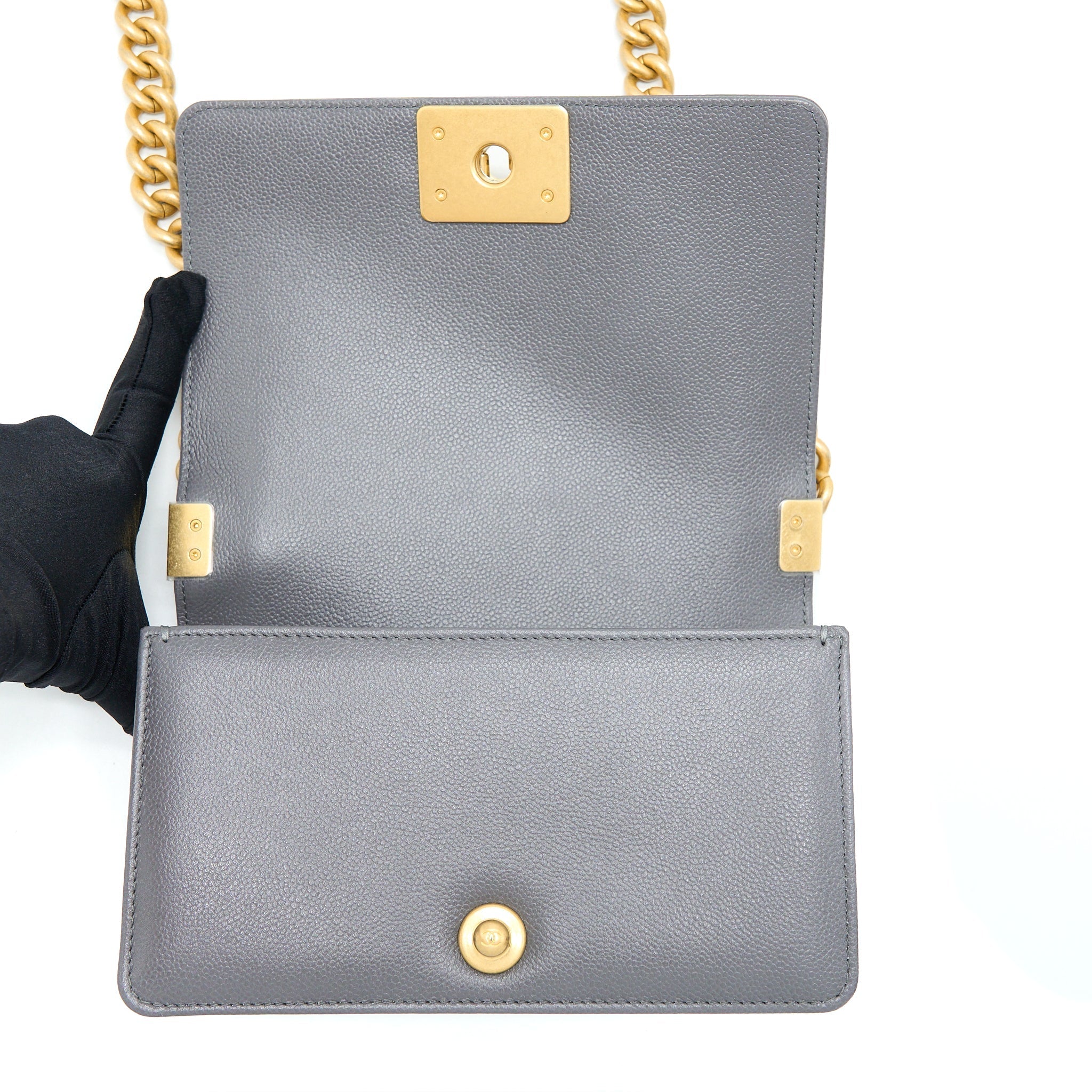 Chanel Small Boy Bag Caviar Grey  (Microchip)