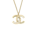 Chanel CC Logo With Crystal Necklace Light Gold Tone