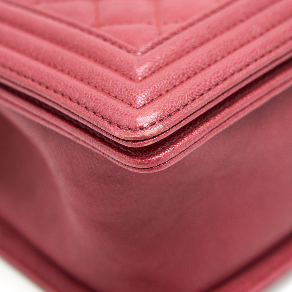 Chanel medium Boy Bag Caviar Raspberry Red brushed