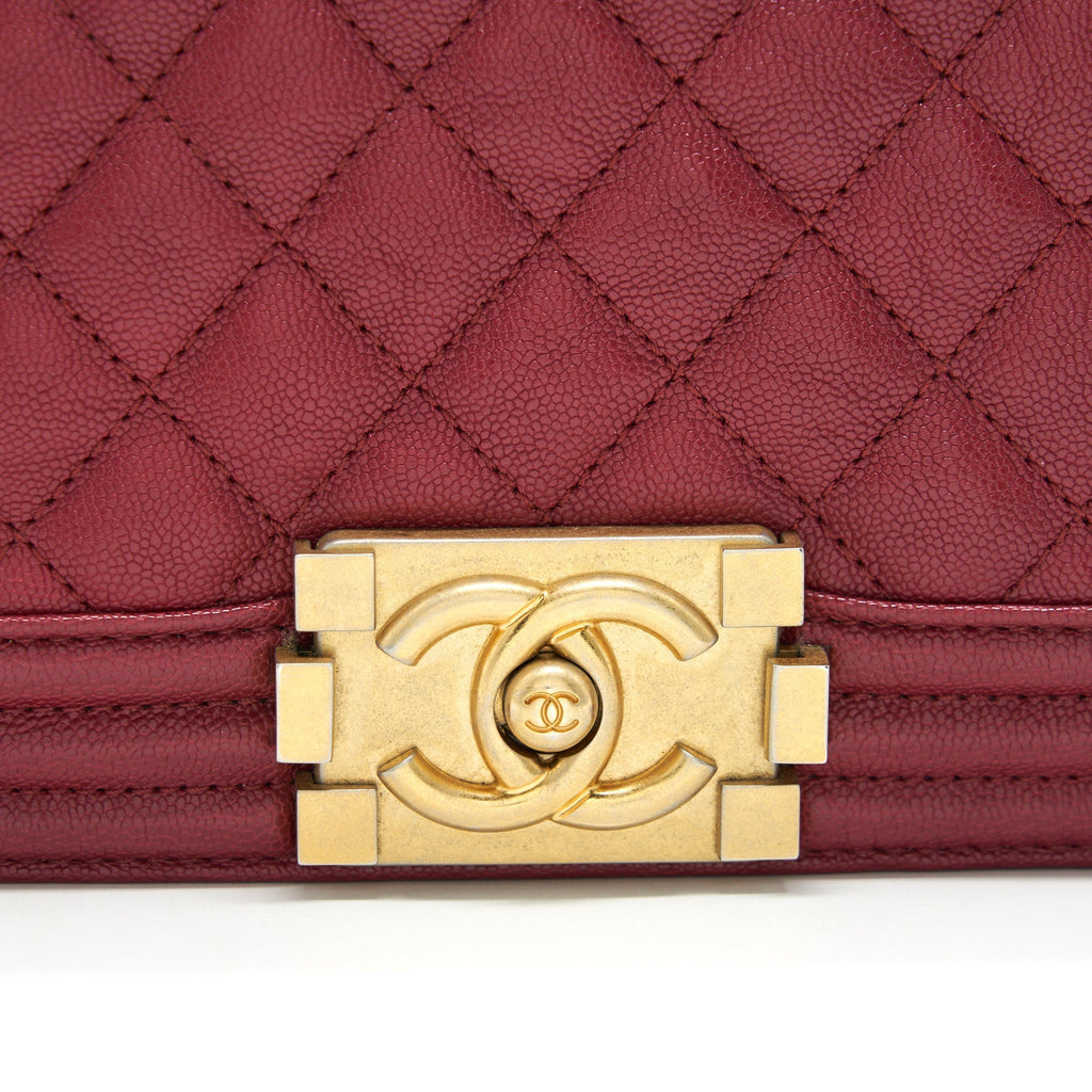 Chanel medium Boy Bag Caviar Raspberry Red brushed