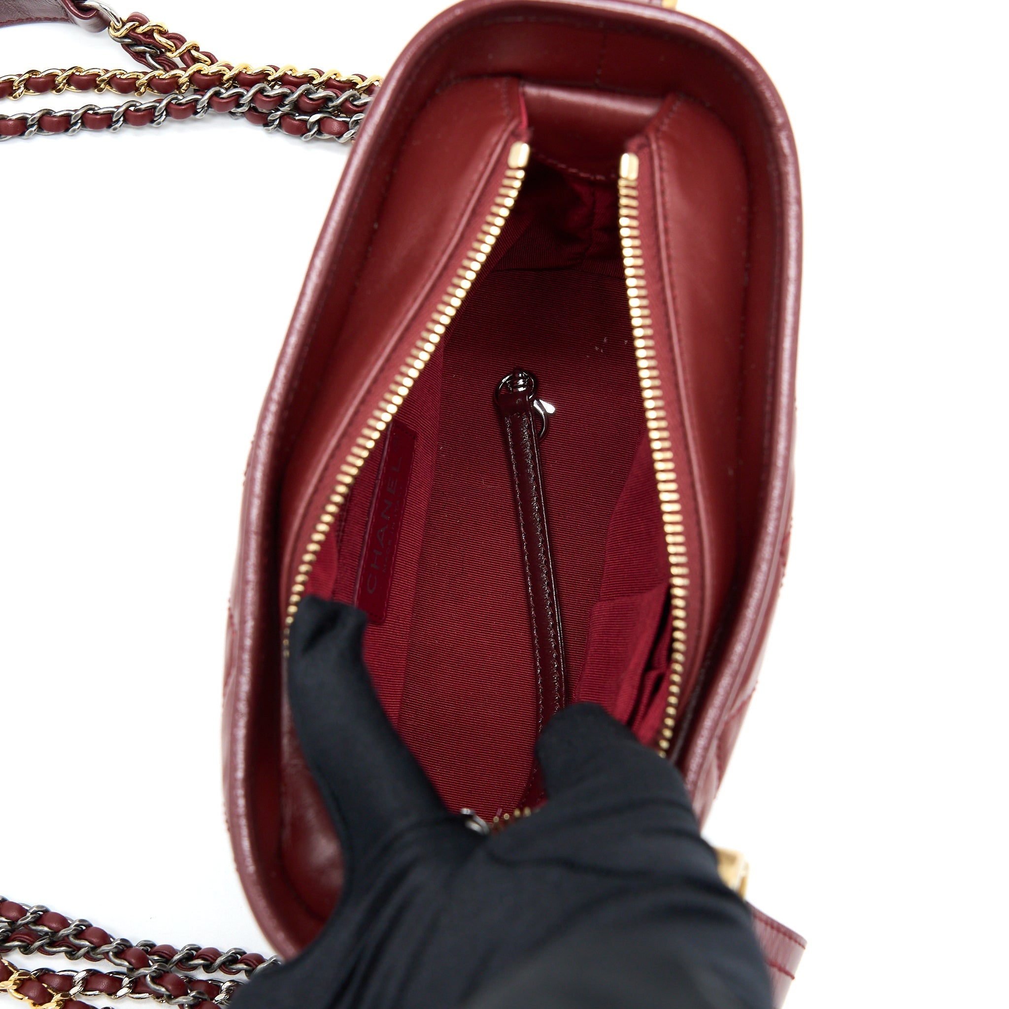 Chanel Small Gabrielle Hobo Bag Calfskin Burgundy Multicolour Hardware