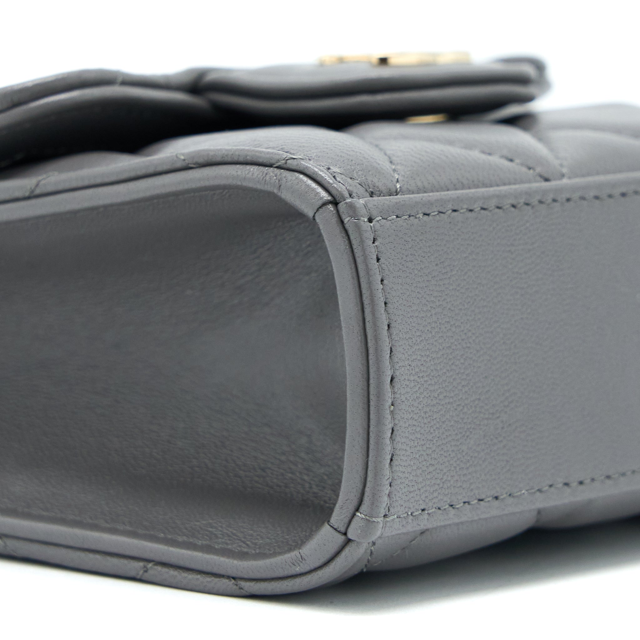 Chanel Mini Top Handle Flap Bag Lambskin Dark Grey L