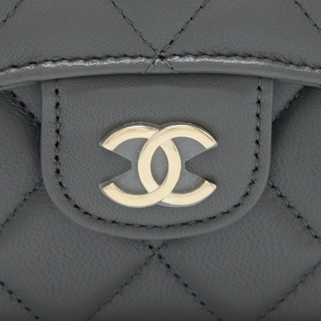 Chanel Mini Top Handle Flap Bag Lambskin Dark Grey L