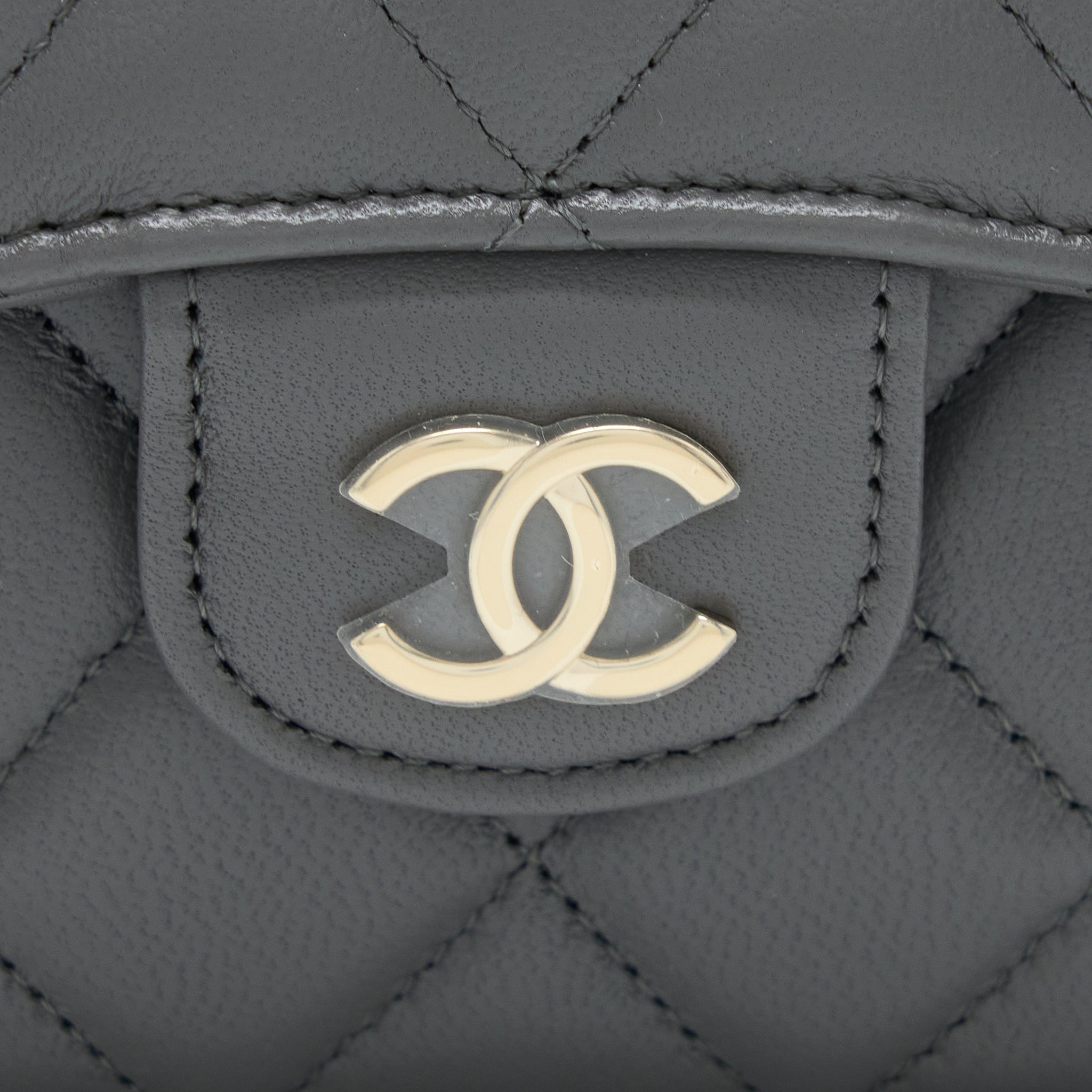 Chanel Mini Top Handle Flap Bag Lambskin Dark Grey L