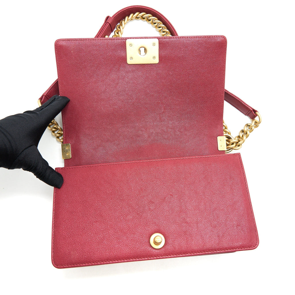 Chanel medium Boy Bag Caviar Raspberry Red brushed