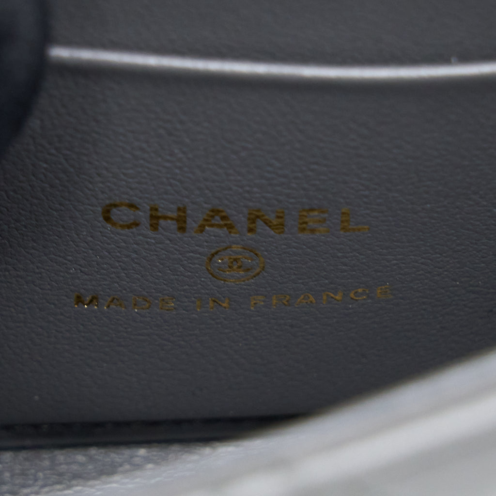 Chanel Mini Top Handle Flap Bag Lambskin Dark Grey L