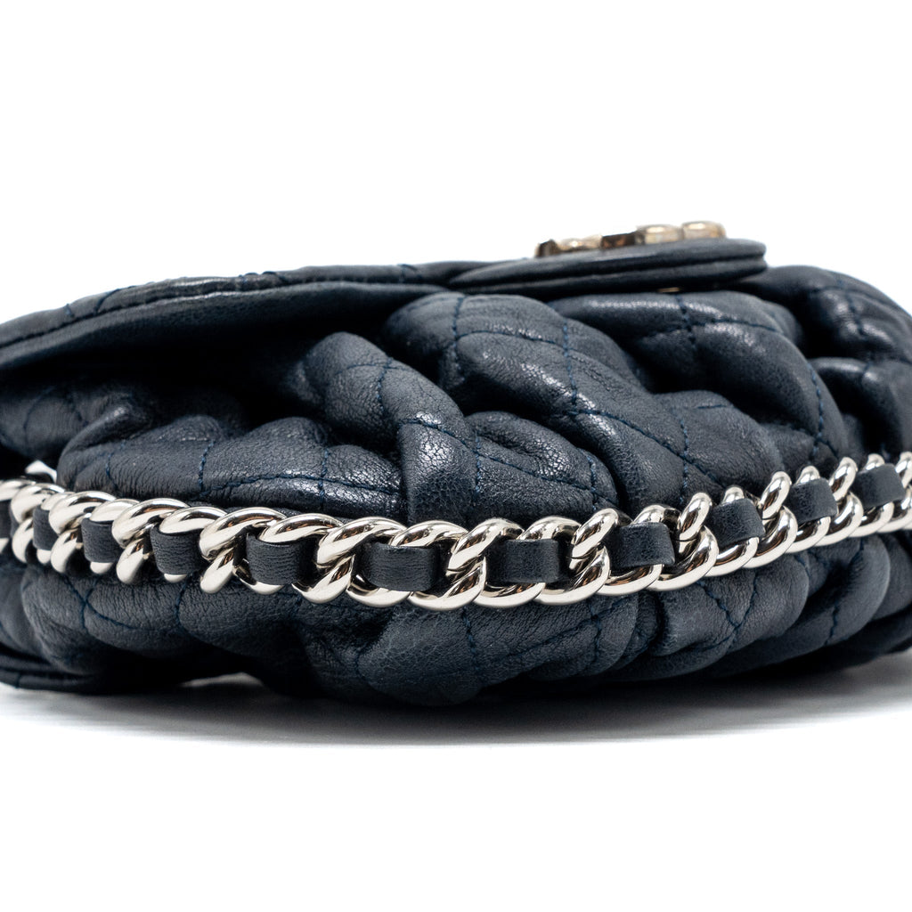 Chanel Mini Round Flap Bag With Chain Aged Calfskin Navy