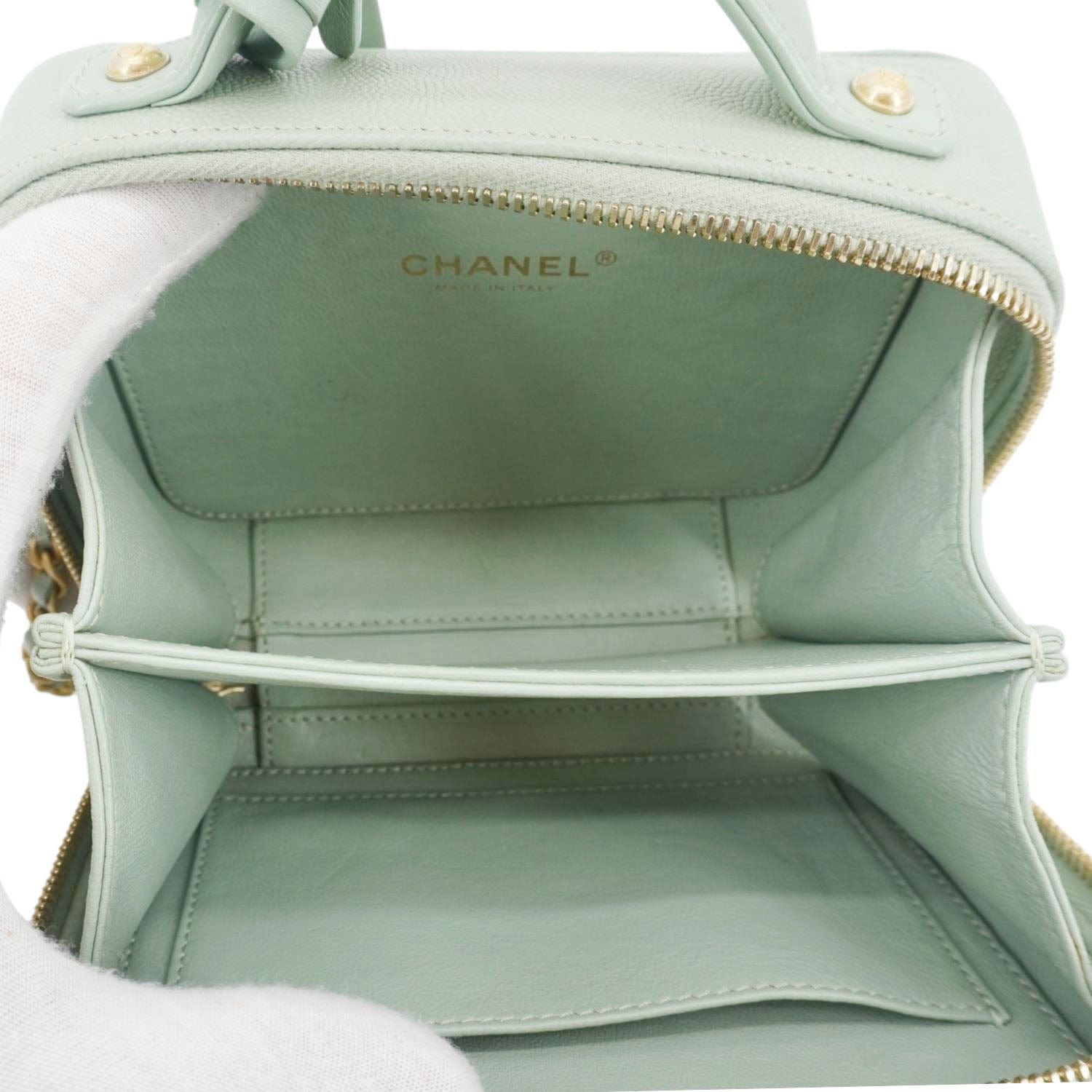 CHANEL Vanity Case Filigree CC Small Caviar Quilted Shoulder Bag Light Green